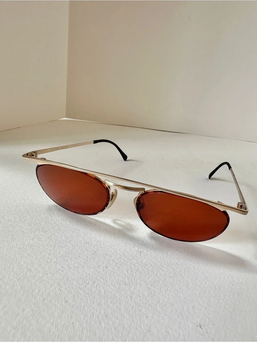Vintage 🇯🇵 Made in Japan Gold Sunglasses Amber Tint Lenses Retro Metal Frame